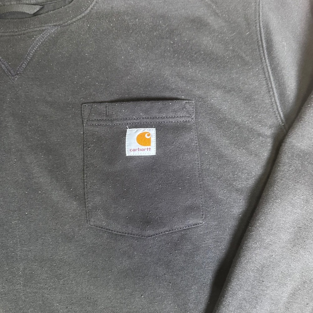 Carhartt Mens 3XL Loose Fit Crewneck Sweatshirt Black Pocket Fleece Heavyweight - Picture 2 of 8